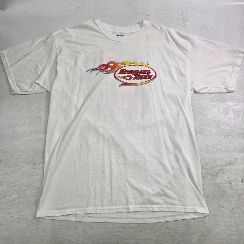 Vintage Y2k Snap-On‎ Tools Racing Flames Double-Sided Graphic T-Shirt White XL